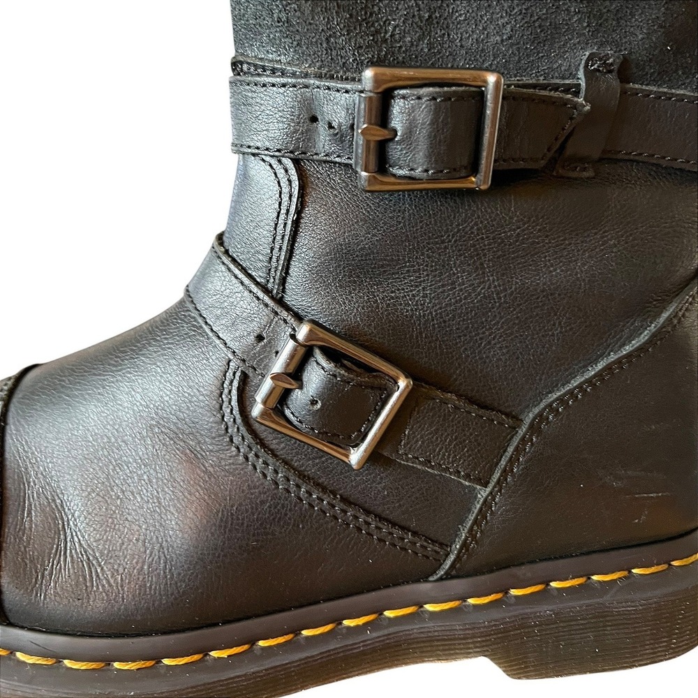 Dr. Martens Kristy Black Leather Suede Biker Boots Buckle Mid Calf Womens 9 - Picture 11 of 16